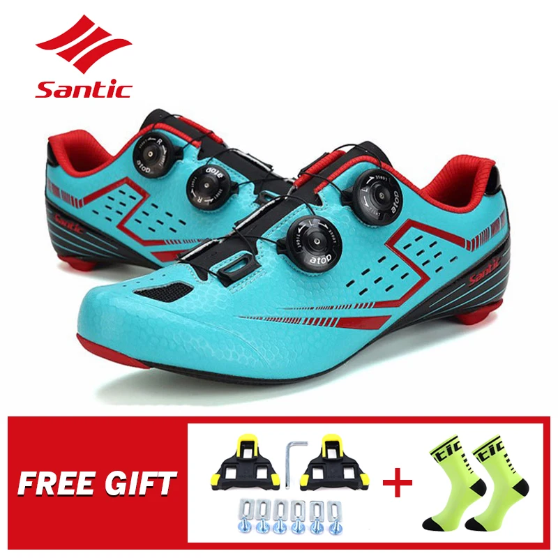 Santic Mens Breathable Carbon Fiber Bottom Cycling Shoes Ultralight Road Bike Shoes Auto-Locking Bi