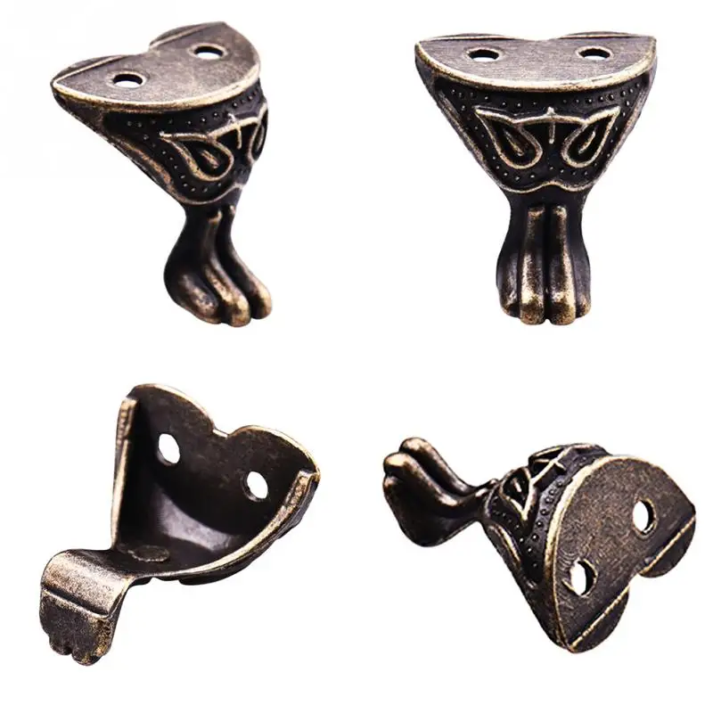 4Pcs/set Antique Alloy Jewelry Furniture Leg protector Gift Box Wood Case Decorative Feet Leg Corner For Furniture