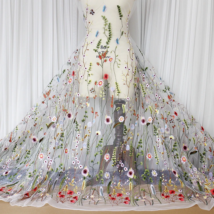 

120cm Wide Hundred Flowers Competition Embroidery Lace Fabric Accessories Dress DIY Material Clothing Clothes Background Cloth