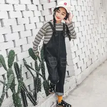 Новинка года,, джинсовые комбинезоны для девочек весенние модные штаны с карманами для девочек от 6 до 11 лет, A841