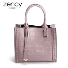 Модная женская сумка-тоут Zency с крокодиловым узором, натуральная кожа, Офисная женская сумка, сумки через плечо, черные