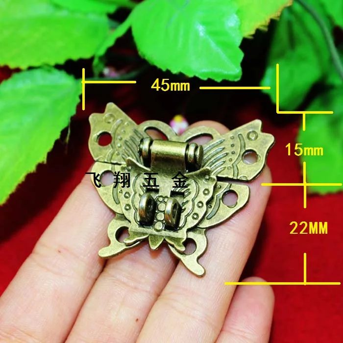 

10Pcs 45*37MM zinc alloy butterfly buckle hasp hasp wooden wine box with lock Buckle Antique Padlock Hardware