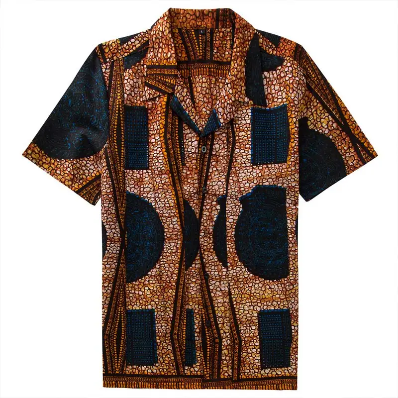African Shirt Male Blouse Men Hawaiian Casual Button-Down Short Sleeve Dress with Pockets Big Size Shirts Men's | Мужская одежда