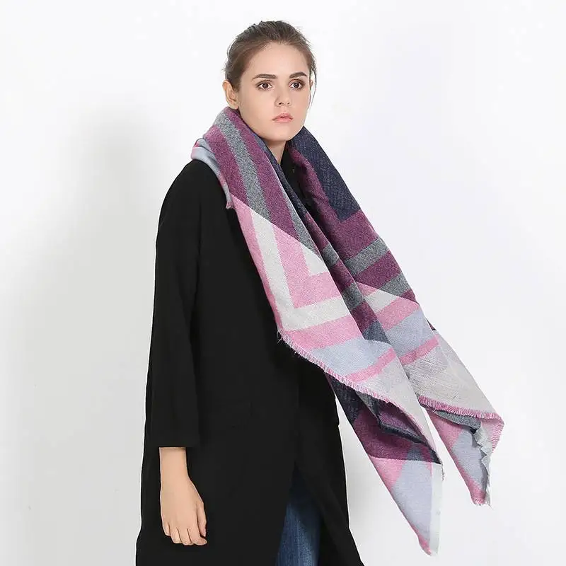 2016 Winter Women font b Tartan b font Foulard Luxury Brand Striped Patchwork Blanket Scarf Thick