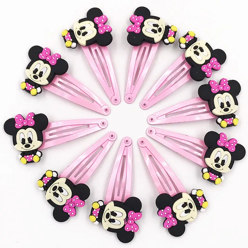 

10PCS Little Minnie Pink Bowknot Wave point PVC Cartoon Hairpins Girls Hair accessories Barrette Hair Clips Hairwear gift