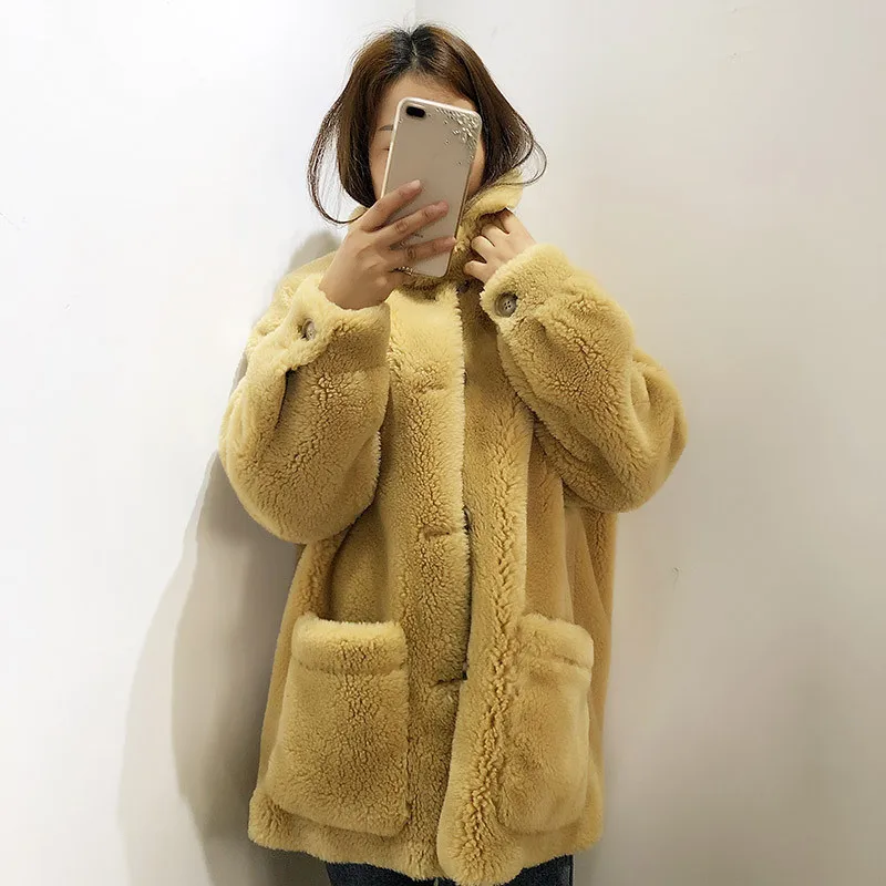 

WSYORE Female Lamb Fur Coat 2019 New Autumn and Winter Women Loose Fur Jacket Outwear Thick Long Sleeve Fur Coats NS1313
