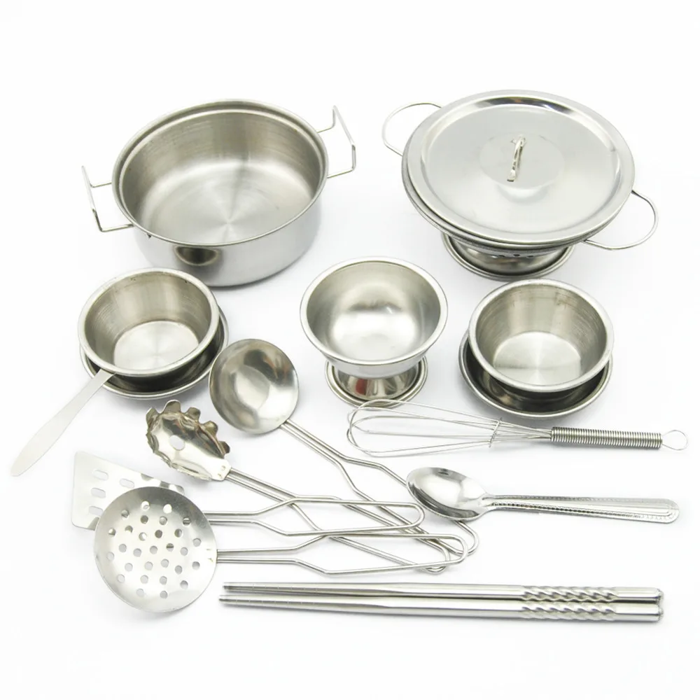 16pcs Mini Pretend Kitchen Utensils Kitchen Toy Metal Hot Pots Pans