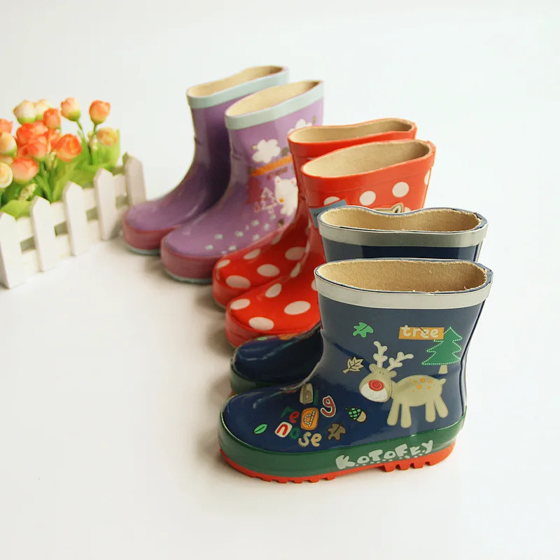 

Toddler Kids Rain Boots Christmas Reindeer Waterproof Rubber Antiskid Mid-calf Infant Slip-on Boots Water Shoes