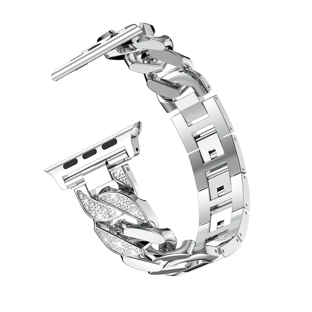 Для женщин женские часы-браслет для наручных часов Apple Watch, версии 5 4 3 2 1 алмазное ковбойская цепь на ремешке металлические звеньевые 38/42/40/44 мм длина браслета