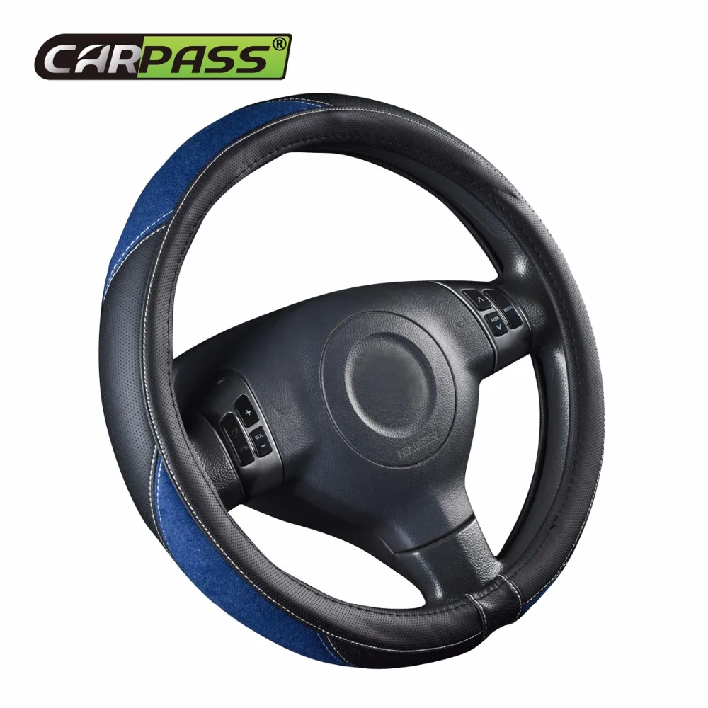 Car pass Faux Leather Universal Steering Wheel Cover Covers Interior