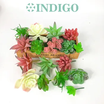 

Artificial Succulent (9pcs+1 Wood Plate)/Set Yellow Lotus Plastic Aloe Flower Table Decoration Greenery Plant Free Shipping
