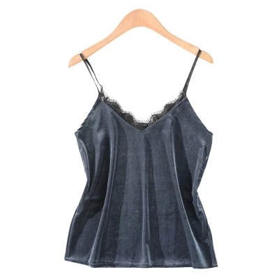 

2018 New Design Women Velvet Sexy Lingeries Lace Patchwork Suspender Sleep Top Female Spaghetti Straps Sleepwear Camisole Vest