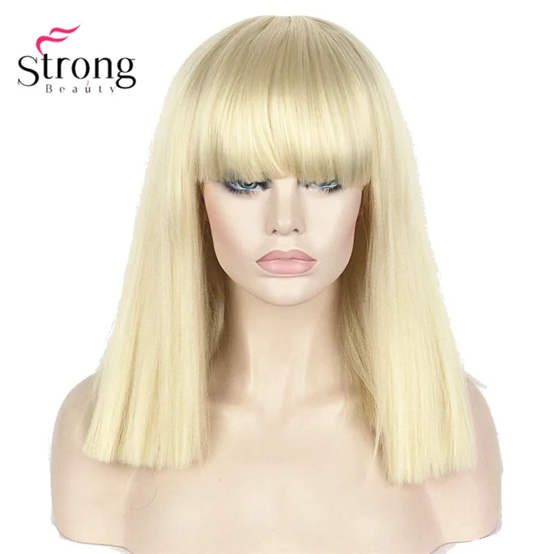 Medium length Fluffy Kinky Straight Blonde High Heat Full Synthetic Hair Wig