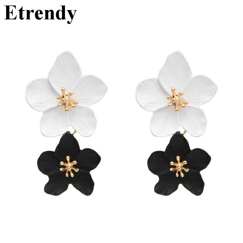 

Fashion Flower Earrings For Women 2019 Double Layers Statement White Black Pendientes Jewelry Party Bijoux Accessories