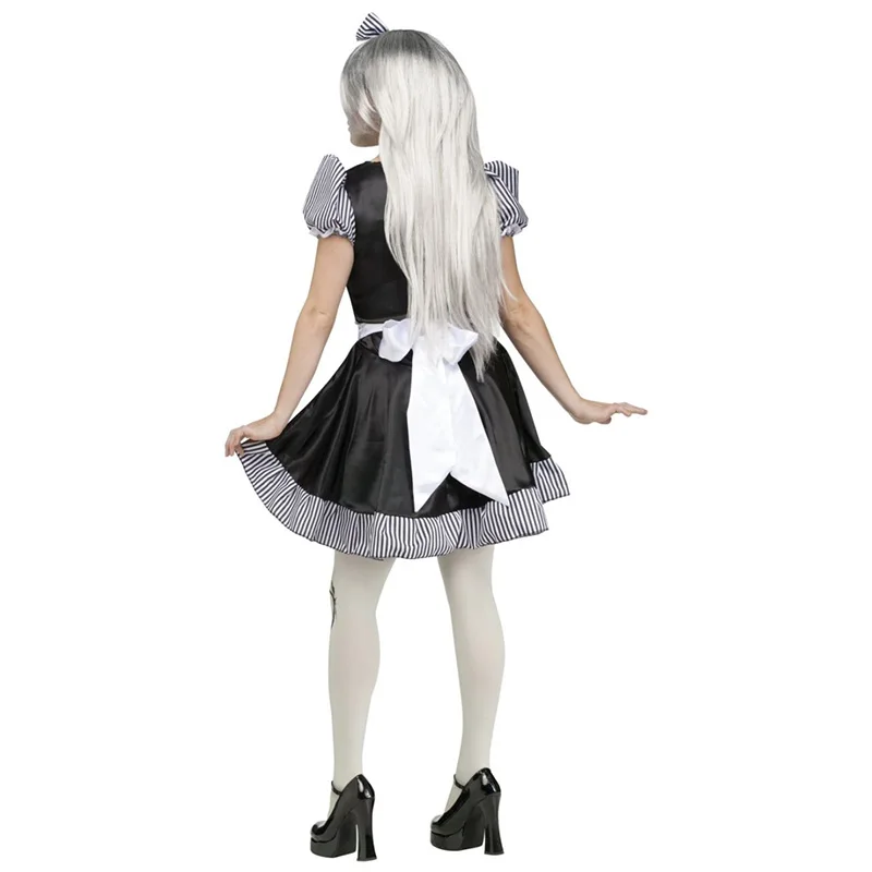 2017 New Halloween Cosplay Role-Playing Dress Headband Necklace Broken Lolita Doll Women Costumes Gothic Sexy Maid Costume (4)