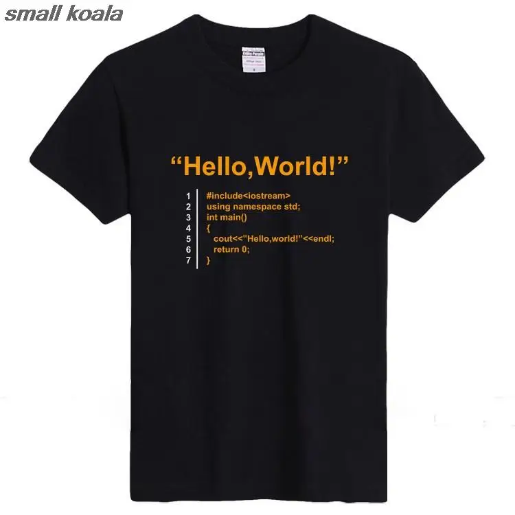 

programmer With short sleeves T-shirt Hello World code Pure cotton Round collar Summer T-shirt man top tee