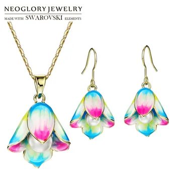 

Neoglory Simulated Pearl & Enamel Jewelry Set Elegant Flower Style Wholesale Necklace & Earrings Women Trendy Gift