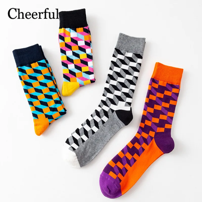 2019 Новый модный тренд Happy Socks Алмаз клетчатый Цвет ful рождественские носки