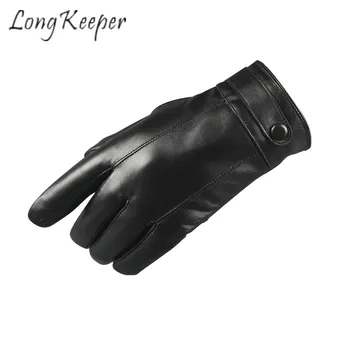 

Long Keeper Men Genuine Leather Gloves Mitten Cotton Sheepskin guantes Full Finger High Quality Autumn Winter Warm Waterproof