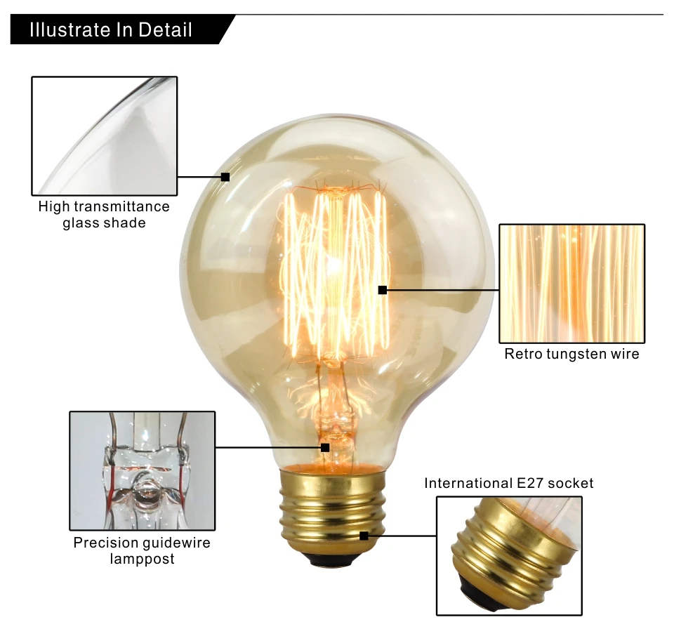Винтажная лампочка эдисона E27 220 В лампада Ретро лампа накаливания лампа 40 Вт светильник Эдисона для украшения подвесных ламп