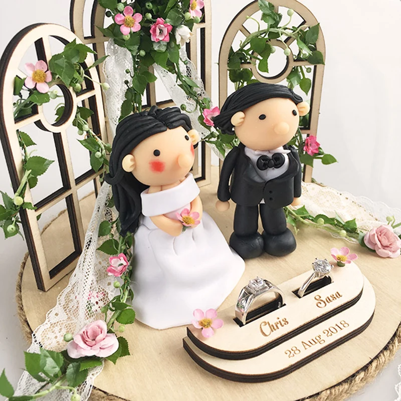 1 шт. логотип perpsonal свадебные куклы деревянный лесной подушку кольцо обручальное Брак Свадебные украшения