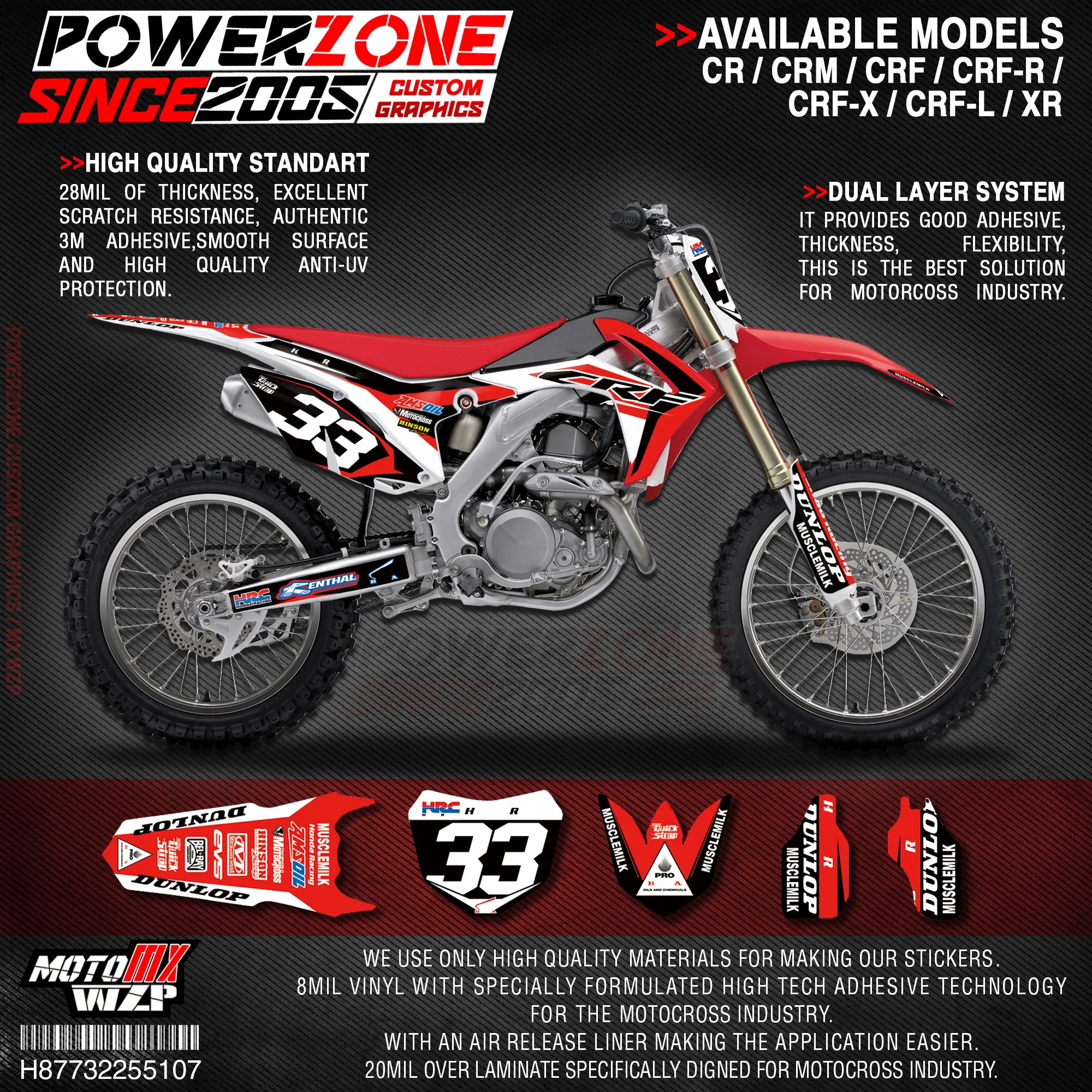 Персонализированные графические фоны PowerZone Team наклейки 3M Набор наклеек для HONDA