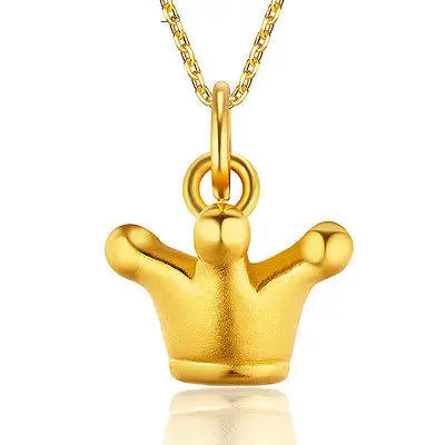 

New Authentic 24K Yellow Gold Pendant Lovely Crown Pendant 12mm H