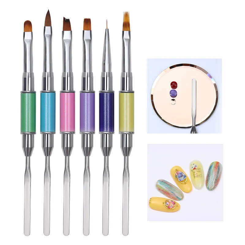 

Dual-ended Nail Brush Pen Acrylic Carving Painting Drawing Liner UV Gel Brush Spatula Tool Nail Art Decoration Design Tools