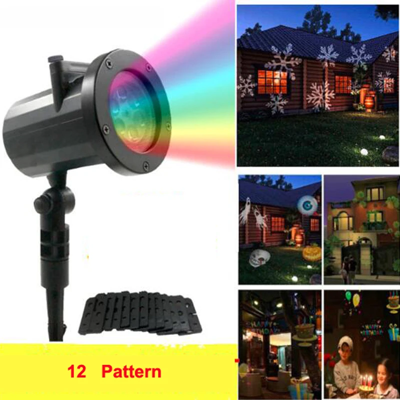 

12 Pattern Outdoor waterproof led Christmas lights snowflake logo projection lamp lawn lamp Decor film lights US/UK/AU/EU Plug
