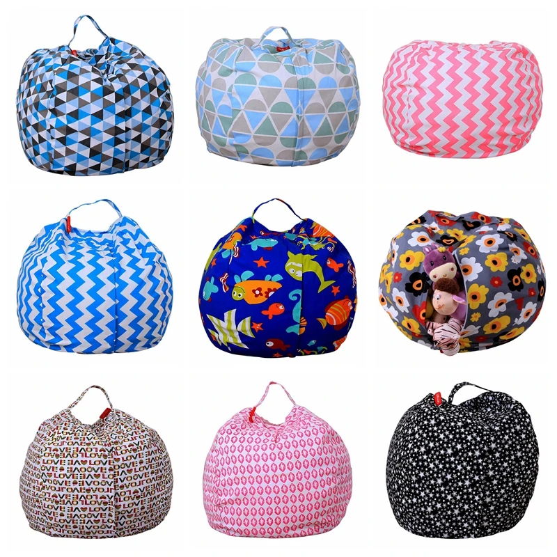 

Modern Stuffed Striped Storage Bean Bag Chair Portable Kids Toy Storage Bag & Play Mat Organizer for Livingroom