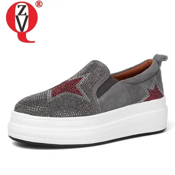 

ZVQ 2019 spring new concise casual kid suede round toe mixed colors crystal woman flats outside comfortable platform sneakers