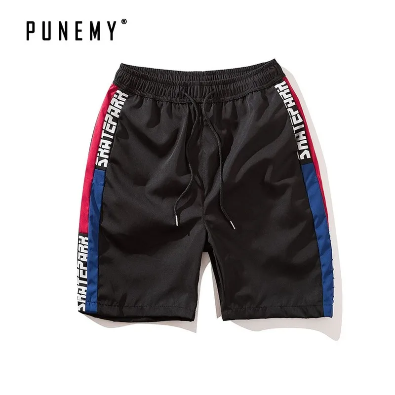 

Men Beach Shorts Harajuku Patchwork Color Block Side Striped Hip Hop Streetwear Sweatpants Skateboard Summer Male Shorts
