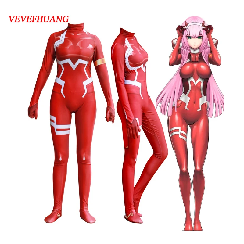 VEVEFHUANG аниме 3D женщины любимый в FRANXX 02 Zero Two Косплей Костюм Zentai боди костюм