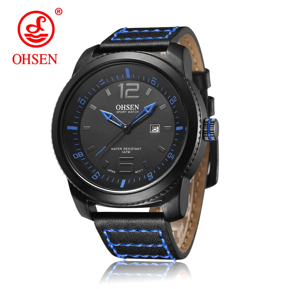 

2018 NEW Luxury Brand OHSEN Men Sport Watches Men's Quartz Clock Man Leisure Army Military Leather Wrist Watch Relogio Masculino