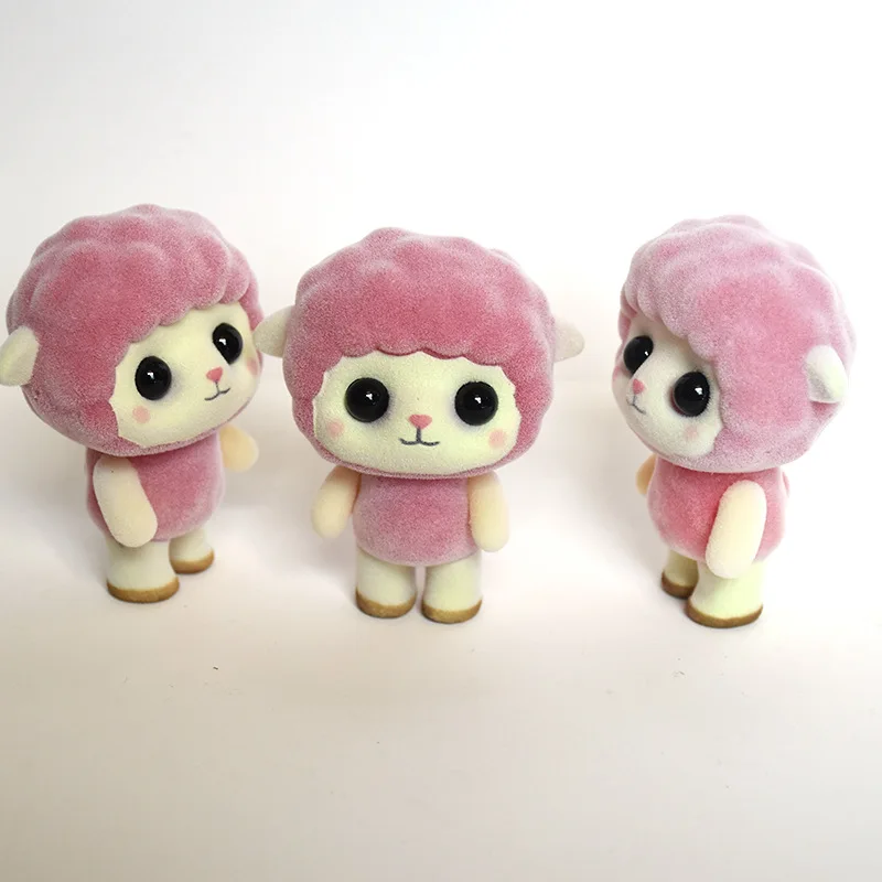 ПВХ Флокированная кукла игрушки Kawaii Мини розовая овечка украшения для девочек