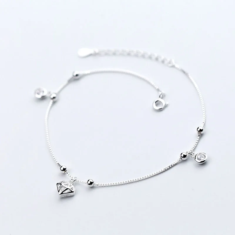 Beautiful Diamond CZ Balls 925 Sterling Silver Anklet