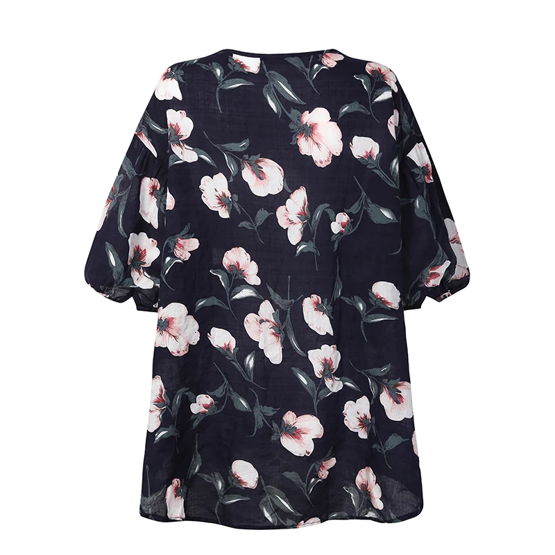 2019 New Summer Women Cotton Linen Top Blouse Soft Floral Print Loose Shirt Femme Casual O neck Plus Size Shirts Casual S-4XL