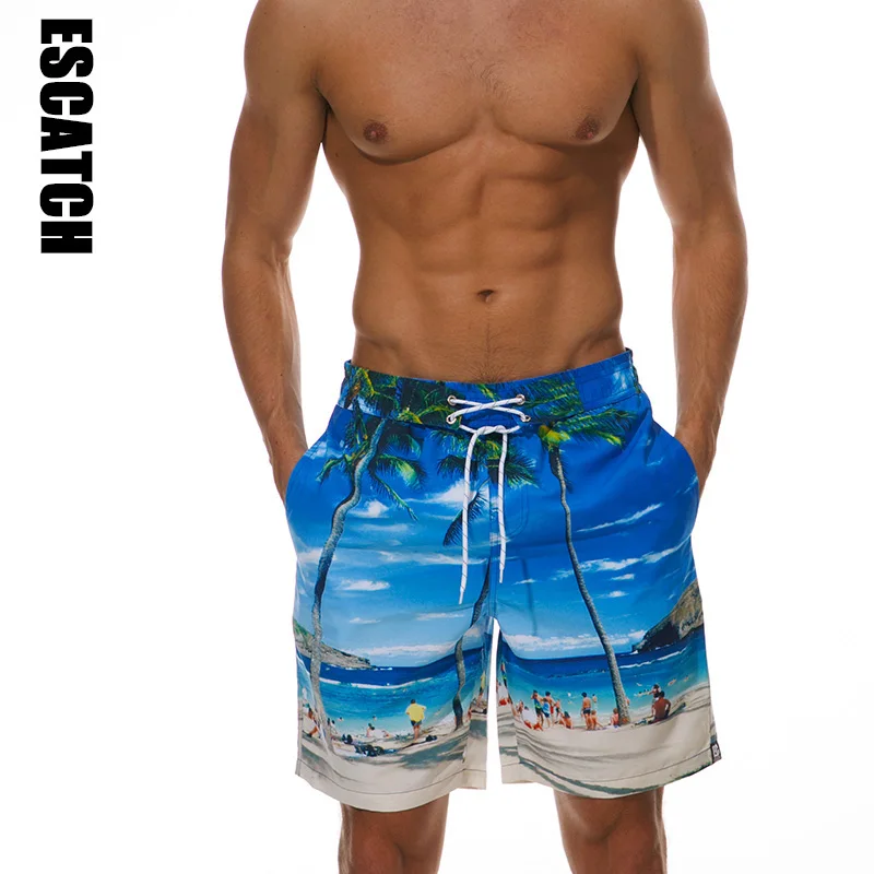 Escatch мужские пляжные шорты быстросохнущие пляжные бермуды пляжная одежда с 3D принтом шорты для мужчин s Siwmwear серфинга - Цвет: Beach