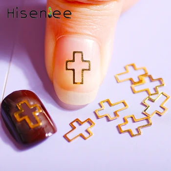 

500 pieces / bag 6.0X8.0mm Hollow Glossy Cross Frame Nail Art Decorations Gold Rivet Manicure Accessories Charm Ornament
