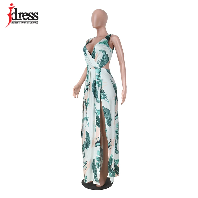 IDress 2017 Sexy Club Print Maxi Dress Sleeveless Deep V Neck Backless Sides Split Long Dress Women Summer Evening Party Dresses (12)