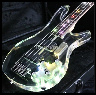 4 струнная электрическая бас гитара Красочный Светодиодный светильник акриловый корпус кленовый гриф палисандр