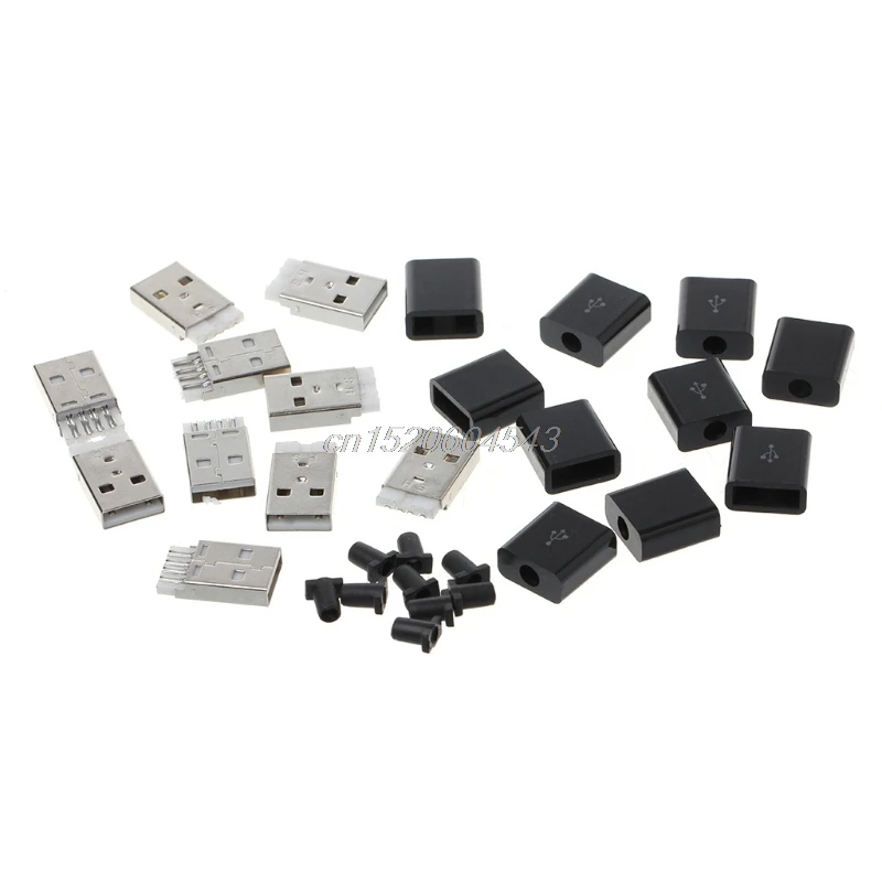 

10Pcs/Set DIY USB 2.0 Type A Male 4P Adapter Connector Plug Socket with Plastic Shell R06 Whosale&DropShip