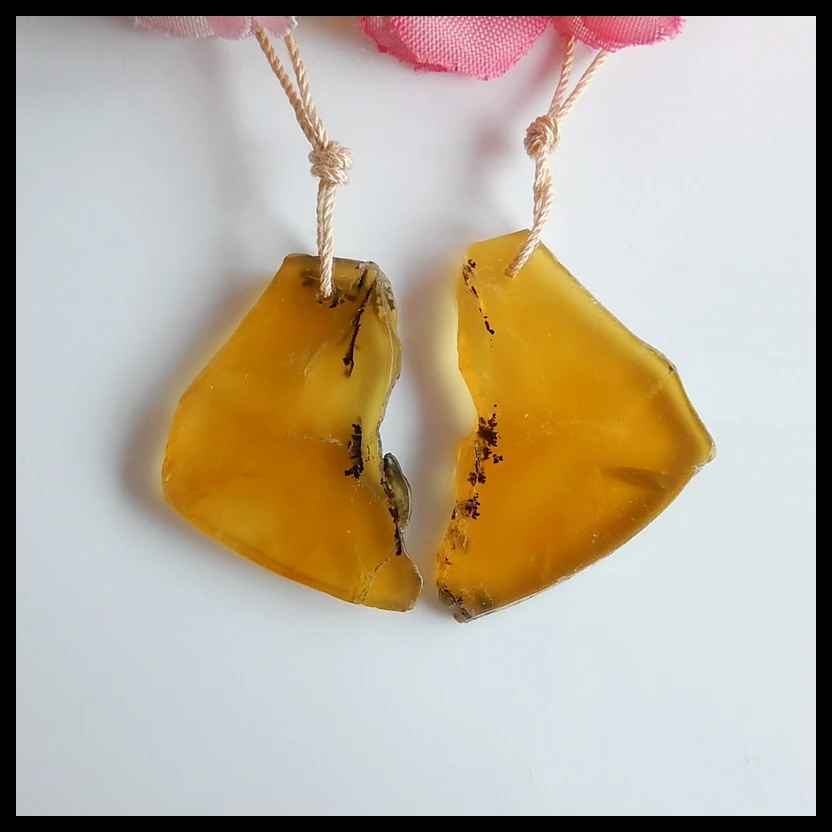 

Natural Gemstone Yellow Opal Fashion women earring pair,Semiprecious stone ,Jewelry accessories,27x26x3mm,5.3g
