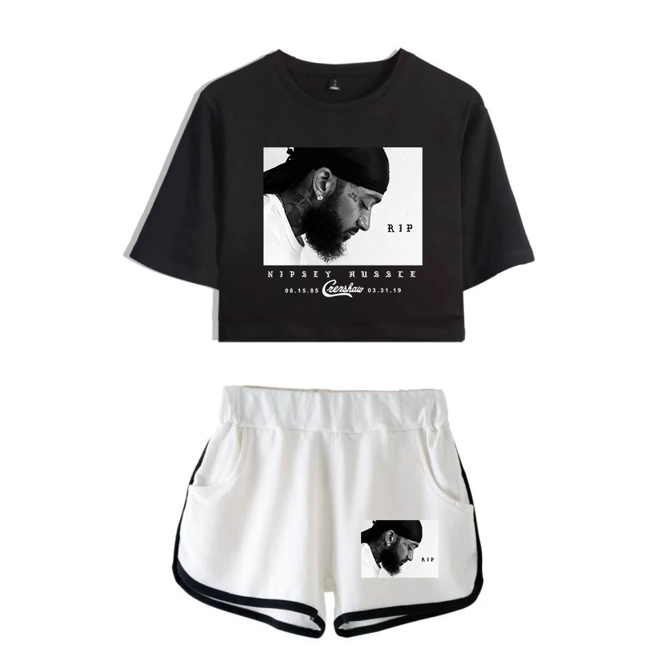 

kpopTwo Piece Set Nipsey Hussle Kpop Summer Shorts and Tshirts Women Two Sets Plus Size Tracksuit Women Chandal Mujer 2 Piezas