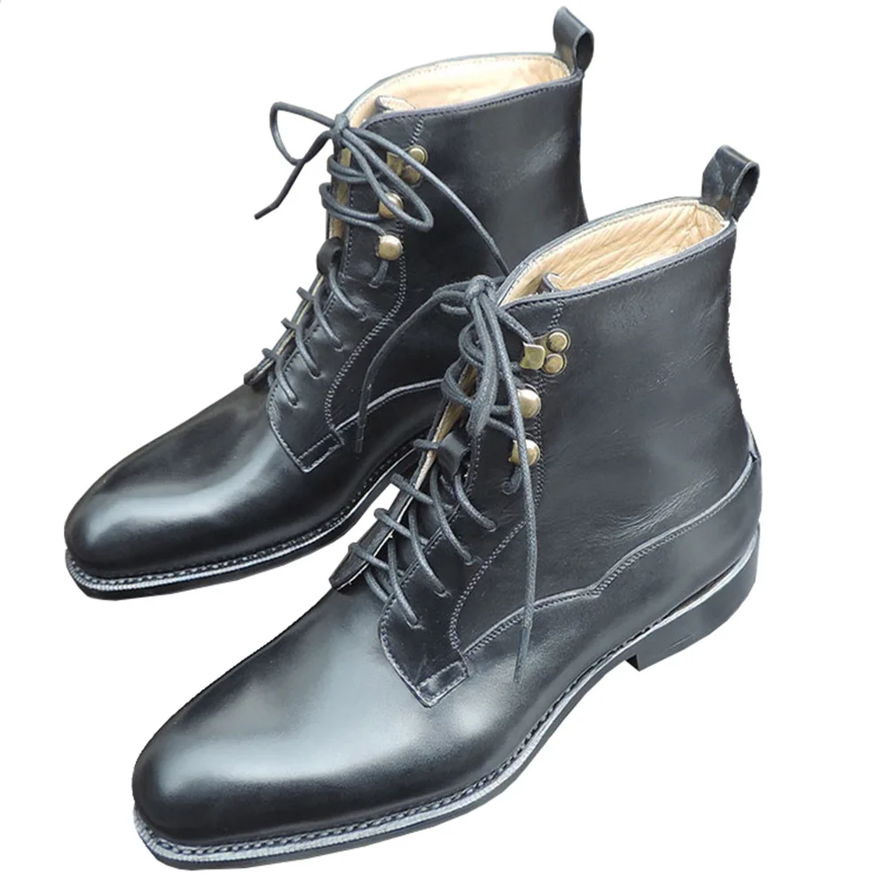 Sipriks/Мужская обувь; Роскошные Прошитые сапоги для дерби из натуральной кожи; Черные ботильоны; Американские рабочие ботинки; обувь - Цвет: Черный