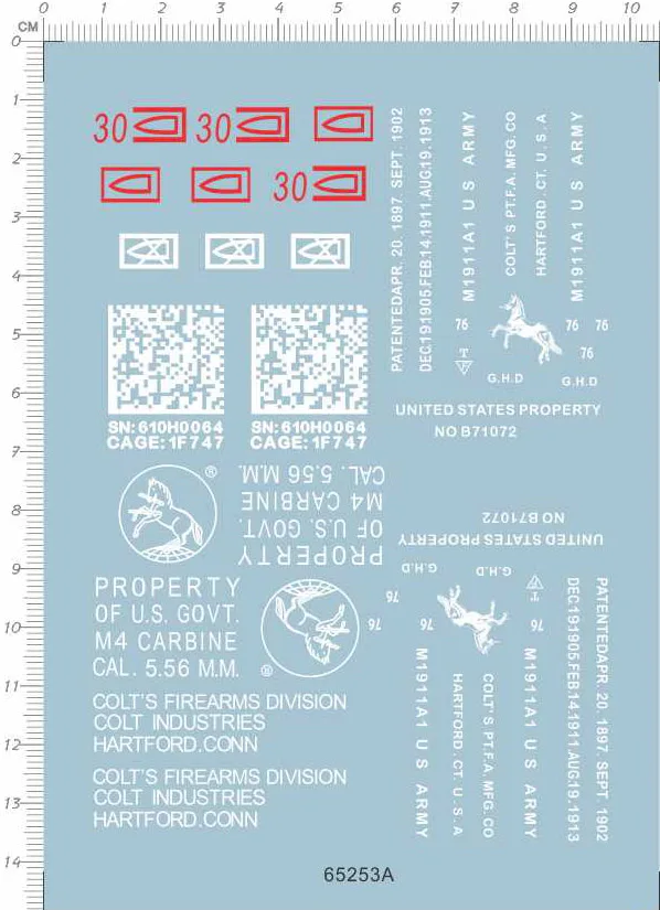 

1/1 hk 416 d s m4 m1911 colt Model Kit Water Decal