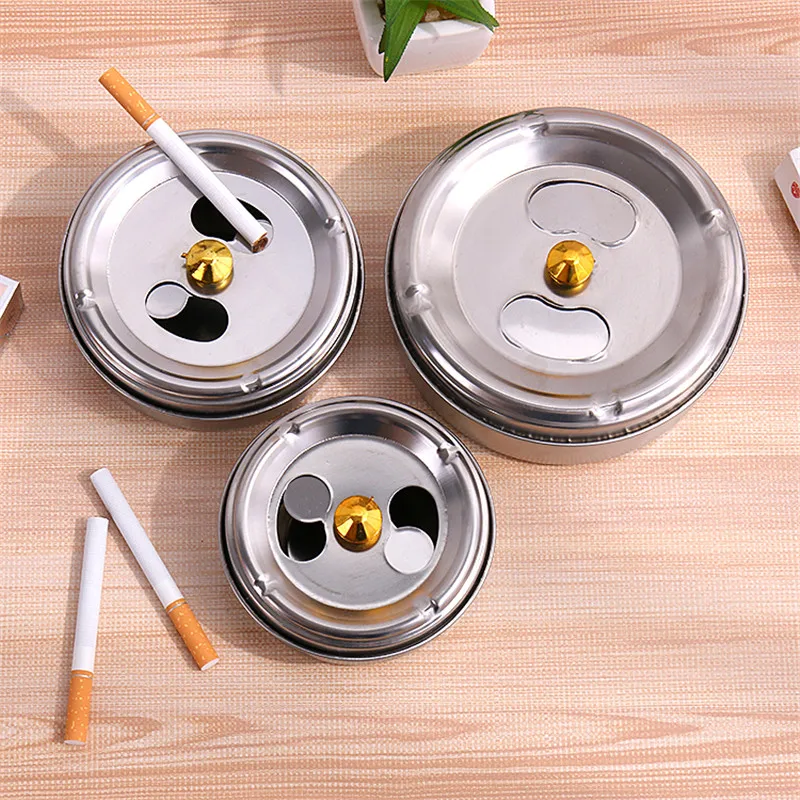 Ashtrays Stainless Steel Ashtray Living Room Round Covered Ashtray