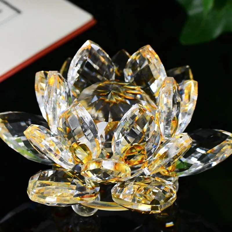 Lotus Crystal Glass Figure Paperweight Ornament Feng Shui Decor Collection NEW 