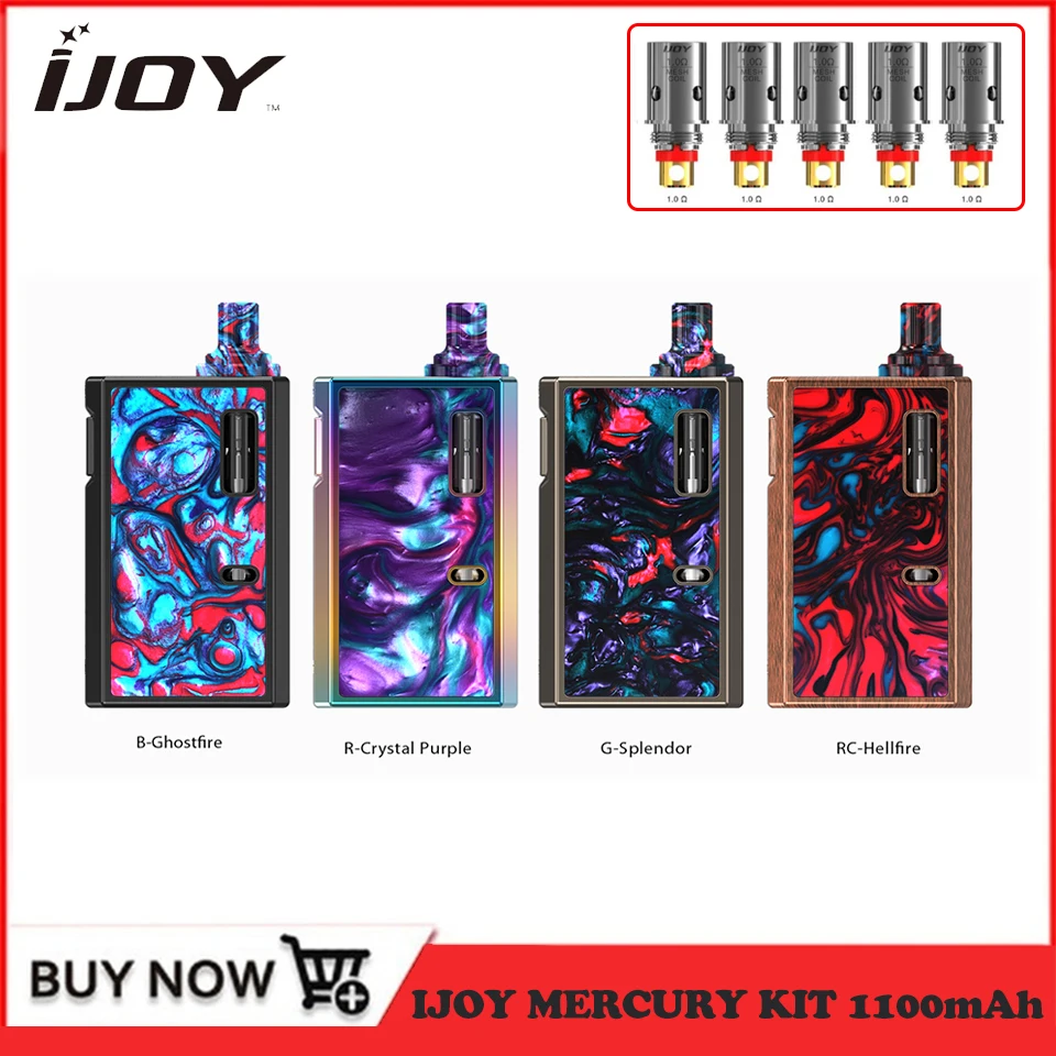 

Original IJOY Mercury Starter Box Kit 1100mAh battery 12W with 2ml Tank 1.0ohm Mesh MTL Coil E Cigarette Vape Kit Vaporizer