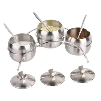 

7Pcs/Set Stainless Steel Condiment Pot Apple Shape Spice Container Salt Sugar Box European Style Simple Kitchen Supply